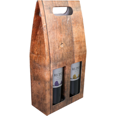 Luxe wijndoos Draagkarton – Barrel wood – 2 flessen 1