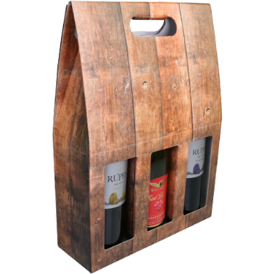 Luxe wijndoos Draagkarton – Barrel wood – 3 flessen 1
